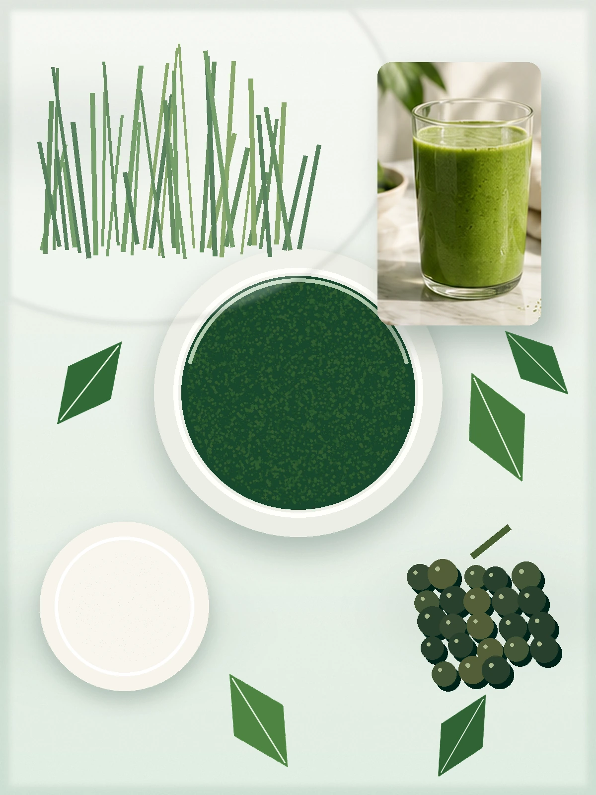 GreenBoost ingredients and fresh green wellness drink
